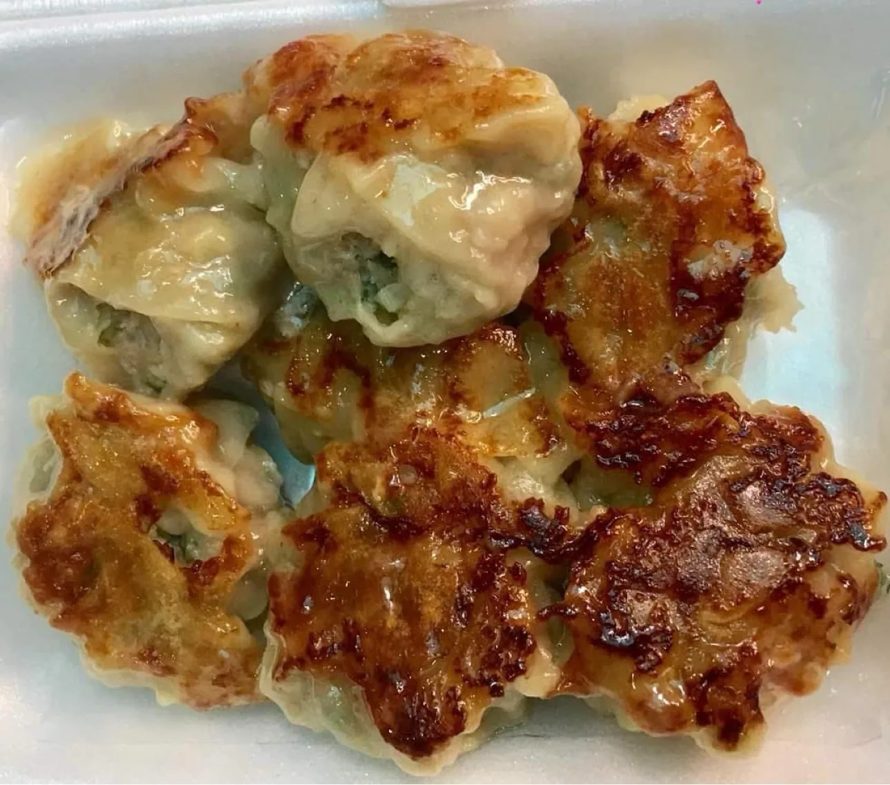 白碟上剛煎好的餃子
